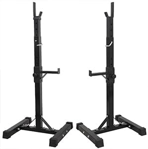 JupiterForce Adjustable Squat Rack Stands Pair of Sturdy Steel Bench Press Rack, Barbell Rack, 40''-66'' 550lbs Max Load Portable Weight Lifting Dumbbell Racks Stands for Home Gym, Black