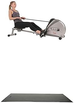 Sunny Health & Fitness Rowing Machine Rower Ergometer with Digital Monitor, Inclined Slide Rail, 220 LB Max Weight and Foldable SF-RW5606 + Home Gym Foam Floor Protector Mat