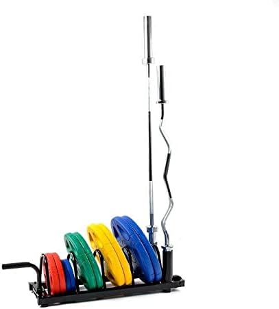 Yaheetech Horizontal Barbell Bumper Plate Rack Holder Olympic Bar Storage Rack with Handle and Wheels,Black