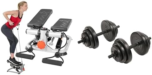 Sunny Health & Fitness Advanced Mini Home Steppers with Resistance Bands - SF-S0978 + Exercise Vinyl 18 KG Dumbbell Set Hand Weights for Strength Training - NO.087