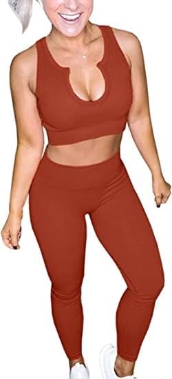 Yoga Pants 2 Piece Ribbed Seamless Yoga Outfit Workout Outfits Crop Tank High Waist Yoga Leggings Sets for Women Fitness Clothes Tracksuit