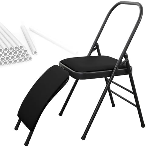 Yoga Training Chair w/Lumbar Support,Foldable Design for Balance Handstand and Core Strength Workouts (Black PU)