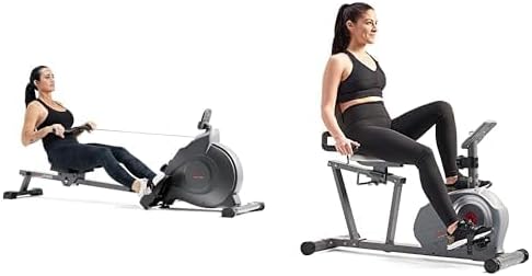 Sunny Health & Fitness Magnetic Rowing Machine with Exclusive SunnyFit App + Sunny Health & Fitness Essentials Smart Recumbent Bike with Exclusive SunnyFit® App +