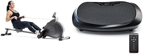 Sunny Health & Fitness Magnetic Rowing Machine with Exclusive SunnyFit App + Sunny Health & Fitness FITBOARD Premium 4D Vibration Plate Exercise Machine