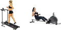 Sunny Health & Fitness Magnetic Rowing Machine with Exclusive SunnyFit App + Sunny Health & Fitness SF-T1407M Foldable Compact Manual Treadmill with LCD Monitor
