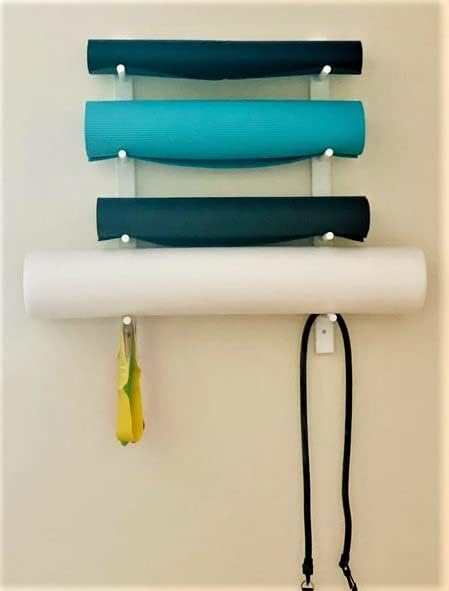 Classy Wood Foam Roller & Yoga Mat Storage Rack. Holds 4, 8, 12 etc. Modular (Sold by The Pairs and no. of Pairs You get Determines no. of Mats/Rollers You Hold). Easy Wall Mount. White.