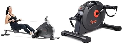 Sunny Health & Fitness Magnetic Rowing Machine with Exclusive SunnyFit App + Sunny Health & Fitness Portable Leg Arm Bike Pedal