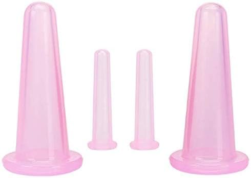 4 Pieces Pink Facial Cupping Therapy Set Anti Cellulite Silicone Vacuum Cupping Cups for Face and Eye Cupping Massage (2 Small + 2 Large)，Massage Tools