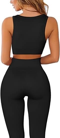 Yoga Pants 2 Piece Ribbed Seamless Yoga Outfit Workout Outfits Crop Tank High Waist Yoga Leggings Sets for Women Fitness Clothes Tracksuit