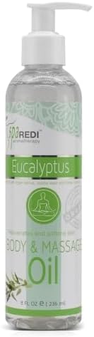 SPA REDI - Massage Oil, Eucalyptus, 8 Oz - Professional Full Body Massage Therapy, Manicure, Pedicure - Relax Sore Muscles and Repair Dry Skin, Enhanced with High Absorption Oils and Vitamin E