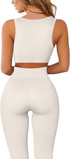 Yoga Pants 2 Piece Ribbed Seamless Yoga Outfit Workout Outfits Crop Tank High Waist Yoga Leggings Sets for Women Fitness Clothes Tracksuit