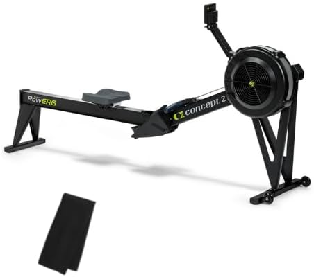 Concept2 RowErg Model E Indoor Rowing Machine with Tall Legs - PM5 Monitor, Device Holder, Adjustable Air Resistance, Easy Storage with FitXion Sweat Towel