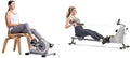 Sunny Health & Fitness Magnetic Under Desk Mini Exercise Cycle Bike, Dual Function Pedal Exerciser + Compact Folding Magnetic Rowing Machine with 109 CM Slide Rail, 130 KG Max Weight
