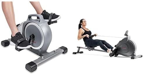 Sunny Health & Fitness Magnetic Rowing Machine with Exclusive SunnyFit App + Sunny Health & Fitness Under Desk Mini Exercise Cycle Bike