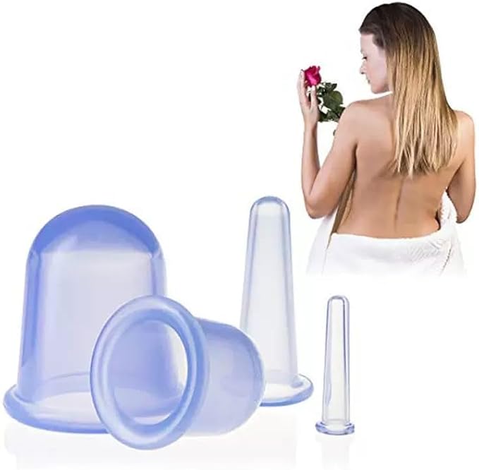 4 Pcs Face Cupping Set, Facial Cupping Set for Face and Eye Massage, Silicone Massage Vacuum Anti Aging Beauty Tool Facial Eye Care (2 Small + 2 Large) (Pink)