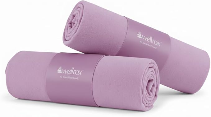 Wellrox Microfiber Hand Towel- Absorbent Sweat Towels for Women- Yoga Mat Towel for Pilates, Hot Yoga, Gym Workouts (2 Pack, Lavender)