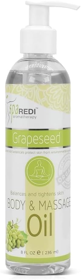 SPA REDI - Massage Oil, Grapeseed, 8 Oz - Professional Full Body Massage Therapy, Manicure, Pedicure - Relax Sore Muscles and Repair Dry Skin, Enhanced with High Absorption Oils and Vitamin E