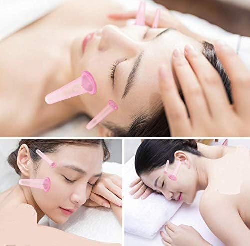 4 Pieces Pink Facial Cupping Therapy Set Anti Cellulite Silicone Vacuum Cupping Cups for Face and Eye Cupping Massage (2 Small + 2 Large)，Massage Tools
