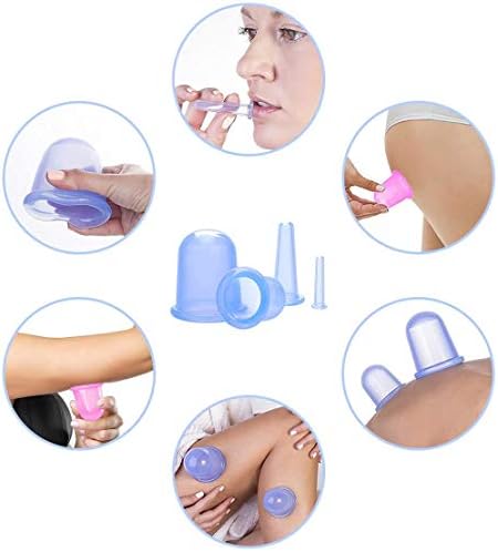 lychee Anti Cellulite Cupping Therapy Set for Family 4Pcs Silicone Vacuum Massage Cups - Chinese Cupping Kit for Body and Facial Massager for Adults Home Use (Blue)