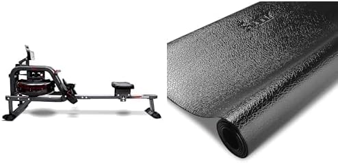 Sunny Health & Fitness Smart Obsidian Surge 500m Water Rowing Machine SF-RW5713SMART + Home Gym Foam Floor Protector Mat
