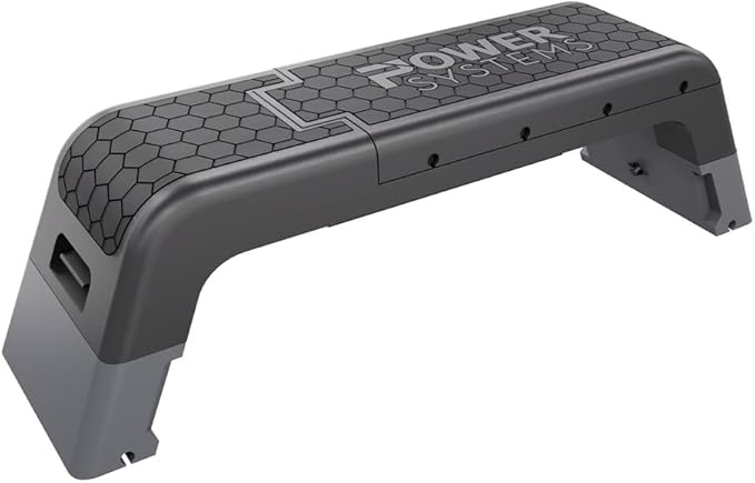 Power Systems Step Bench & Weight Bench | Aerobic Platform & Plyo Box for Cardio, Strength | Commercial Grade Full Body Home Gym Stepper with Adjustable Multifunctional Deck & Resistance Band Clips