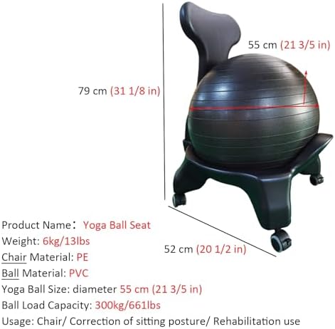Yoga Ball Chair,Inflatable Balance Exercise Seat,Ergonomics Physiotherapy Workouts Chair,for Core Strength (Blue)