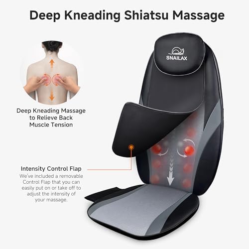 Snailax Neck and Back Massager with Heat, Massage Chair Pad Back Massager for Pain Relief Deep Tissue Chair Massage Pad with 10 Deep Kneading Nodes for Office Home, Gifts for Dad,Mom