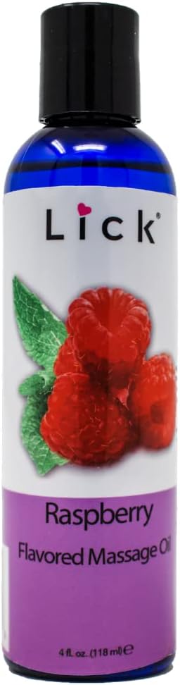 Lick Raspberry Flavored Massage Oil – Bright Berry Edible Massage Oil with Sweet Almond Oil & Vitamin E, Smooth Body-Safe Glide for Couples Massage, 4 oz