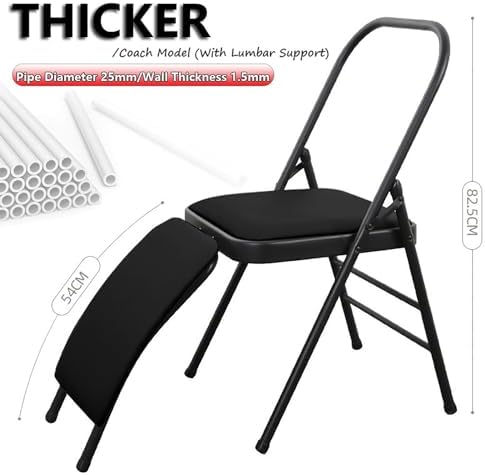 Yoga Training Chair w/Lumbar Support,Foldable Design for Balance Handstand and Core Strength Workouts (Black PU)