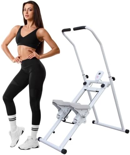 Home Foldable Stair Stepper Machine - Vertical Climber for Full Body Workout, 265 lbs Capacity w/LCD Display & Adjustable Handlebar, Compact Home Gym Equipment for Legs, Abs, Cardio