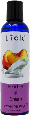Lick Peaches and Cream Flavored Massage Oil – Sweet Dessert-Inspired Edible Massage Oil with Vitamin E, Smooth Body-Safe Glide for Couples Massage Nights, 4 oz