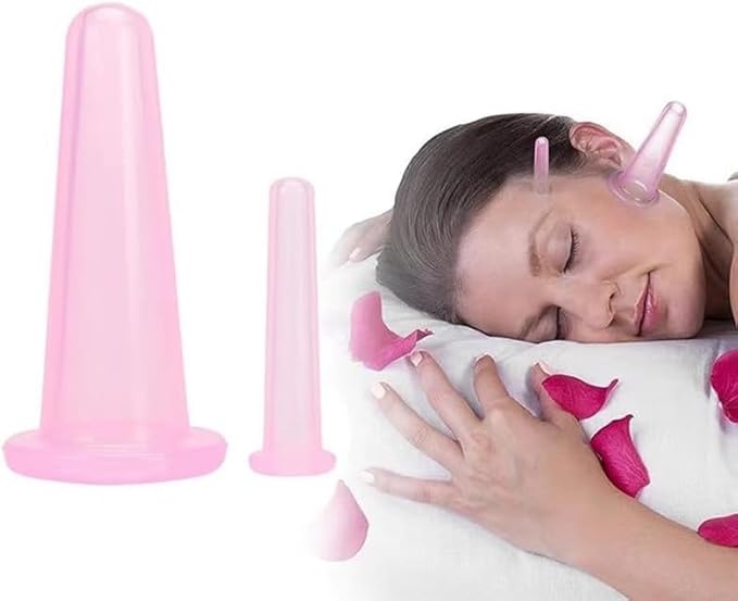 4 Pcs Face Cupping Set, Facial Cupping Set for Face and Eye Massage, Silicone Massage Vacuum Anti Aging Beauty Tool Facial Eye Care (2 Small + 2 Large) (Purple)