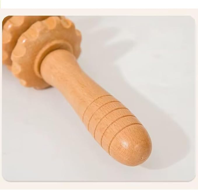 Wooden Cellulite Massage Roller for Legs and Thighs,Handheld Fascia Blaster Tool for Muscle Relief, Lymphatic Drainage Body Sculpting Anti Cellulite Massager for Women and Men (12 Wheel)