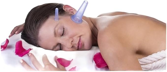 4 Pieces Blue Silicone Facial Cupping Therapy Set,Anti Cellulite Vacuum Cupping Cups for Face and Eye Cupping Massage，Massage Tools(2 Small + 2 Large)