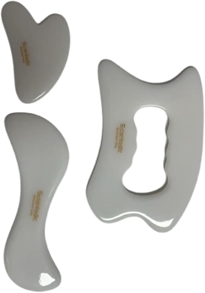 Scienlodic 3 Pcs Gua Sha Massage Tools for Face & Body (White, Resin) - Scraping Tools for Back, Legs & Muscle Relaxation, Guasha Facial Tool for Jawline Contouring & Puffiness Reduction