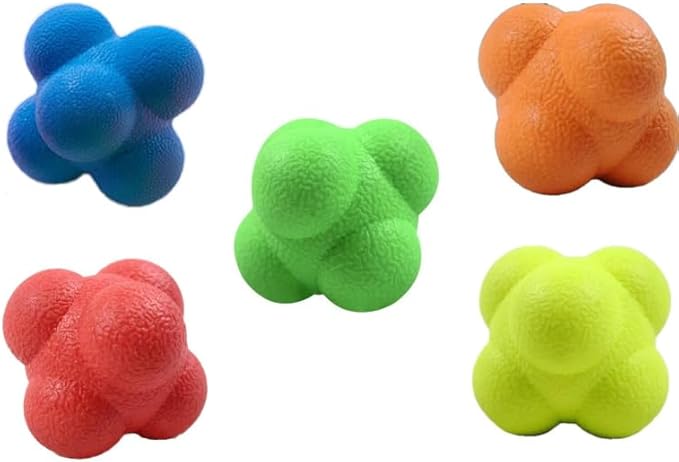 MUXSAM 7cm Hexagonal Reaction Bouncing Ball, Speed Ball Agility Reaction Trainer Reflex Training Equipment for Hand-Eye Coordination Reaction Training, 5-Piece Mixed Colors