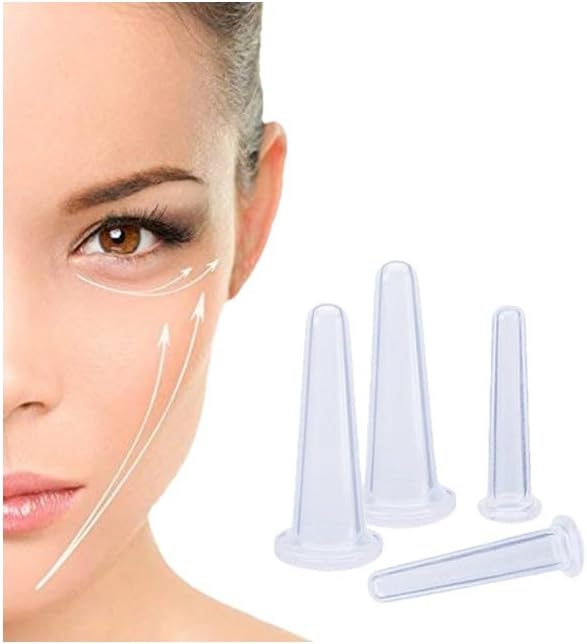 4 Pieces Blue Silicone Facial Cupping Therapy Set,Anti Cellulite Vacuum Cupping Cups for Face and Eye Cupping Massage，Massage Tools(2 Small + 2 Large)