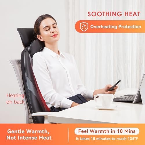 Snailax Neck and Back Massager with Heat, Massage Chair Pad Back Massager for Pain Relief Deep Tissue Chair Massage Pad with 10 Deep Kneading Nodes for Office Home, Gifts for Dad,Mom