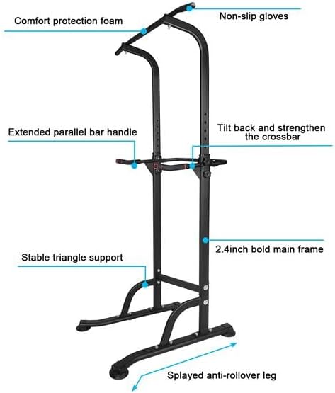 Power Tower Workout Dip Station Pull Up Bar, Height Adjustable Multi-Function Dip Stand for Home Gym Strength Training Fitness Equipment