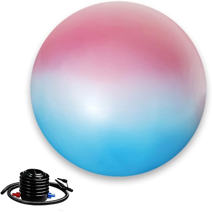 Yoga Ball Chair with 65cm Exercise Ball, Stability Base for Home Office, Yoga, Pilates & Fitness, Balance Ball for Posture, Core Strength & Low Impact Workouts (Blue Pink)