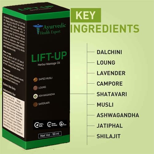Lift-up 50ml | 100% Pure & Natural Herbal Massage Oil for Men | Boosts Strength, Stamina & Vitality | Chemical-Free Ayurvedic Formula for External Use (50 Ml Pack of 1) 1.6oz