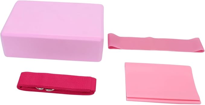 POPETPOP 1Set Yoga Tool Kit Includes Yoga Brick Resistance Ring Stretch Band and Towel Lightweight and Durable Fitness Accessories for Home Gym Pink Color