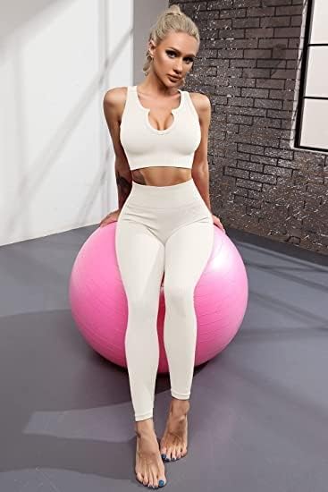 Yoga Pants 2 Piece Ribbed Seamless Yoga Outfit Workout Outfits Crop Tank High Waist Yoga Leggings Sets for Women Fitness Clothes Tracksuit