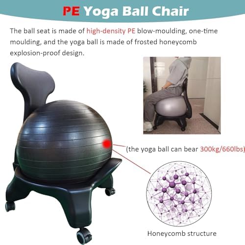 Heavy-Duty Yoga Ball Chair, Ideal for Core Muscle Strengthening, Exercise, and Physical Therapy; Suitable for Office and Home Fitness.