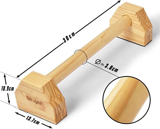 Yes4All Steel/Solid Wood Push Up Stand Parallel Bars Parallettes Non-slip Rubber Feet For Floor Use, Supports Calisthenics Exercises and Upper Body Strength Workouts Perfect For Men And Women
