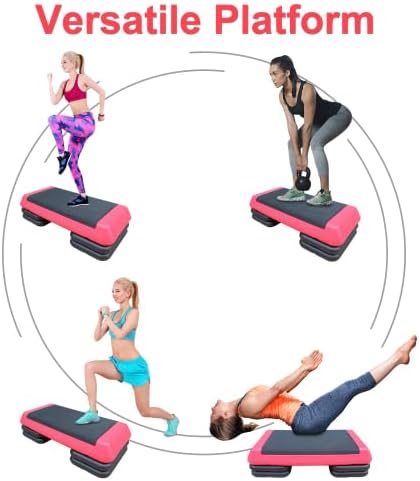 Aerobic Exercise Step Platform for Home Gym, 4 Stackable Risers -Adjustable Hight, Step Up Exercise Platform, Fitness Training Workout Stepper, Cardio Strength