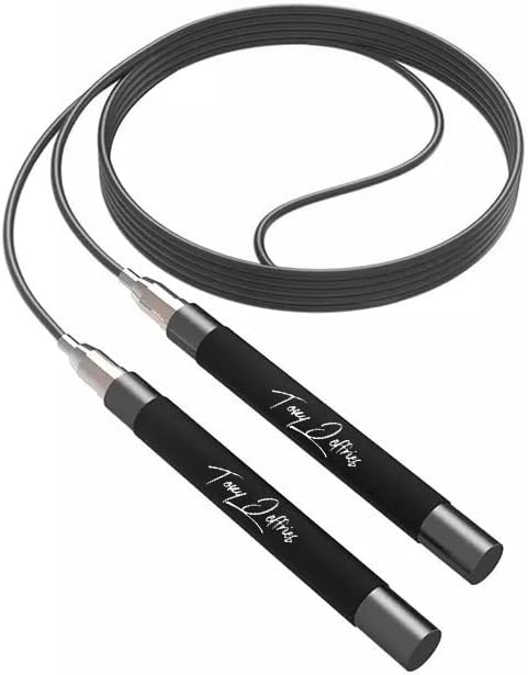 Tony Jeffries 2.0 Speed Jump Rope of 360 degree Spin Ball Bearings, Daily Exercise Skipping Rope with Silicon Grip Handles, Lightweight Self Locking Adjustable Length Jump Rope for Fitness Training