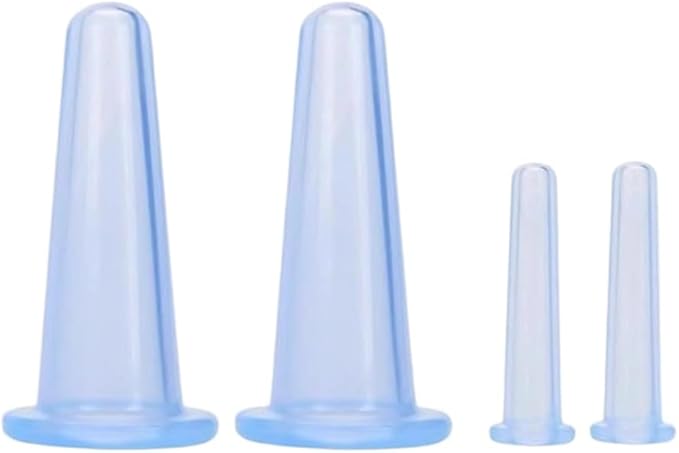4 Pieces Blue Silicone Facial Cupping Therapy Set,Anti Cellulite Vacuum Cupping Cups for Face and Eye Cupping Massage，Massage Tools(2 Small + 2 Large)