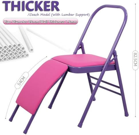 Yoga Training Chair w/Lumbar Support,Foldable Design for Balance Handstand and Core Strength Workouts (Purple PU)