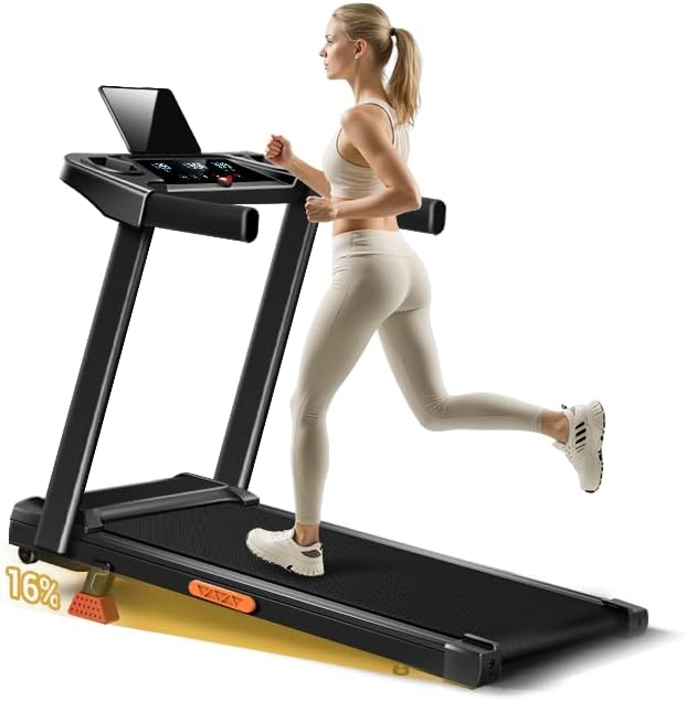 16% Incline Treadmill with Handle, 3-in-1 Portable Treadmills for Home and Office, Foldable Treadmills with 300 Lbs Weight Capacity, 3.0HP Quiet Walking Pad Treadmill, Three Screen